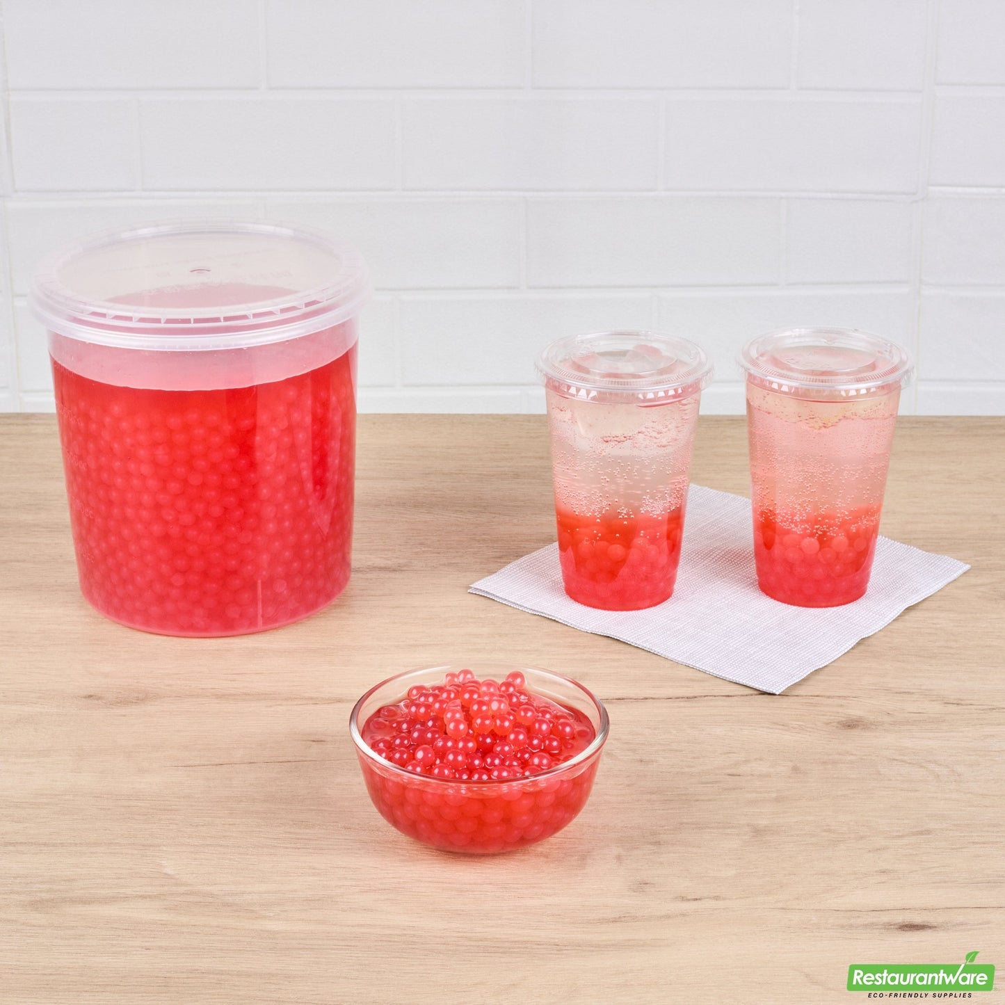 Wholesale Restaurantware Tea Tek 7 Lb Popping Boba - Pomegranate - 4 Count Box- Bulk