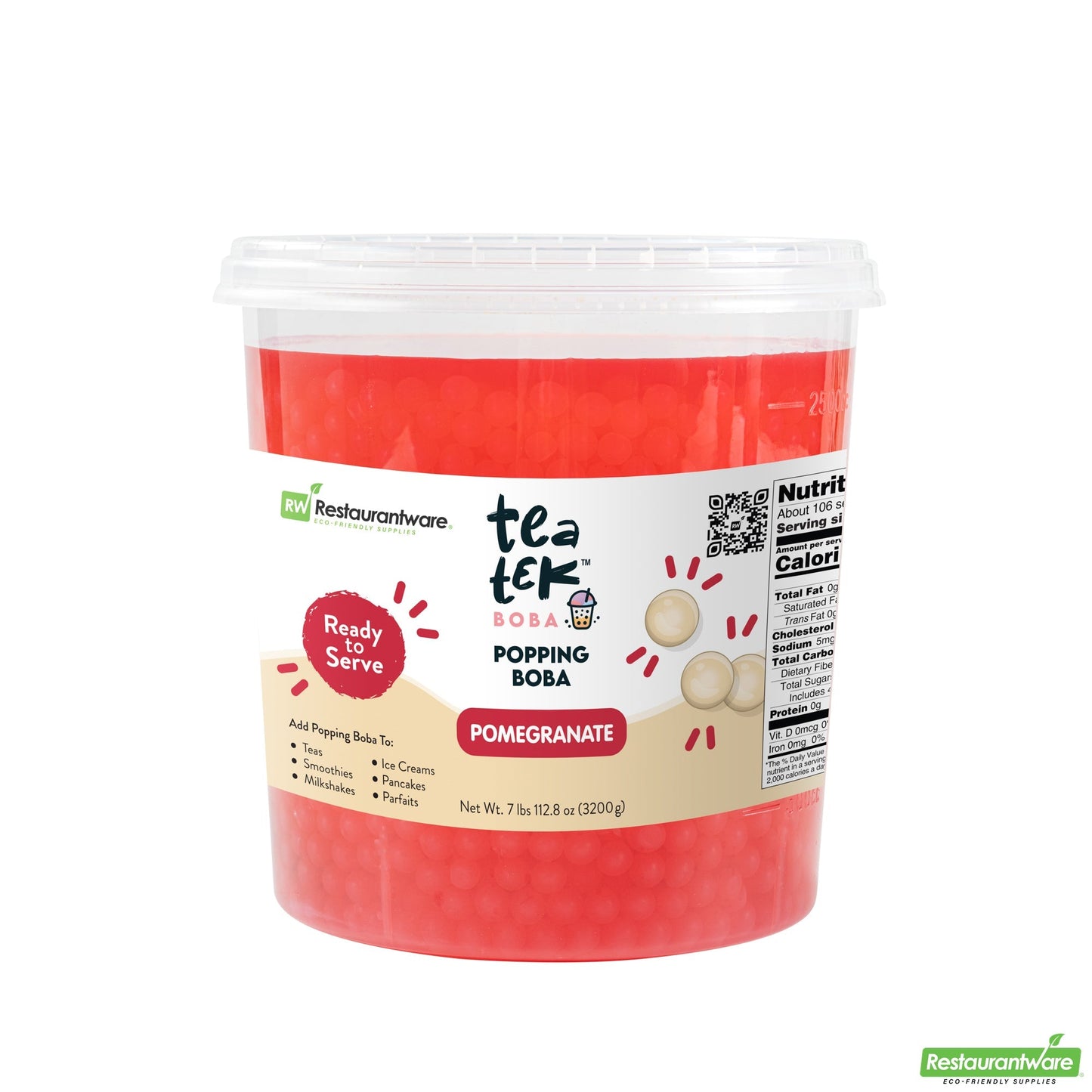 Wholesale Restaurantware Tea Tek 7 Lb Popping Boba - Pomegranate - 4 Count Box- Bulk