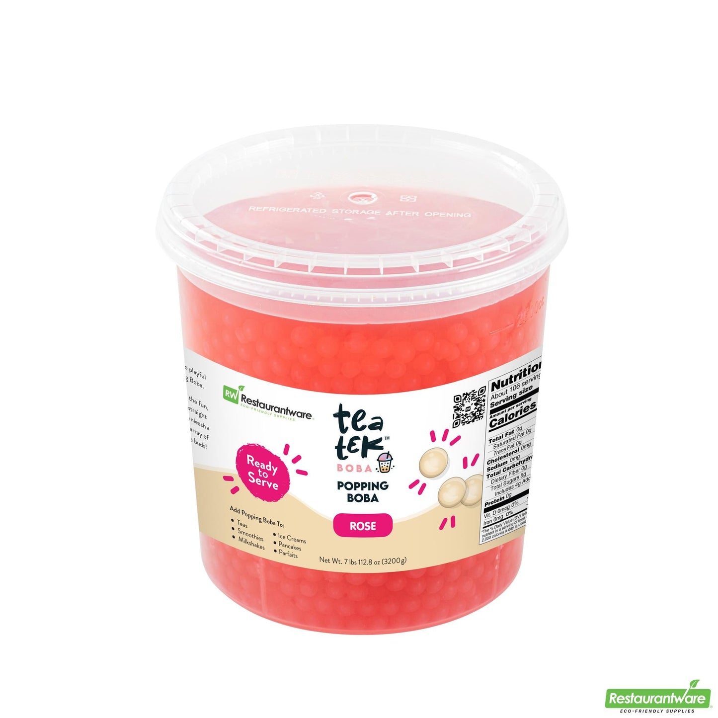 Wholesale Restaurantware Tea Tek 7 Lb Popping Boba - Rose - 4 Count Box- Bulk