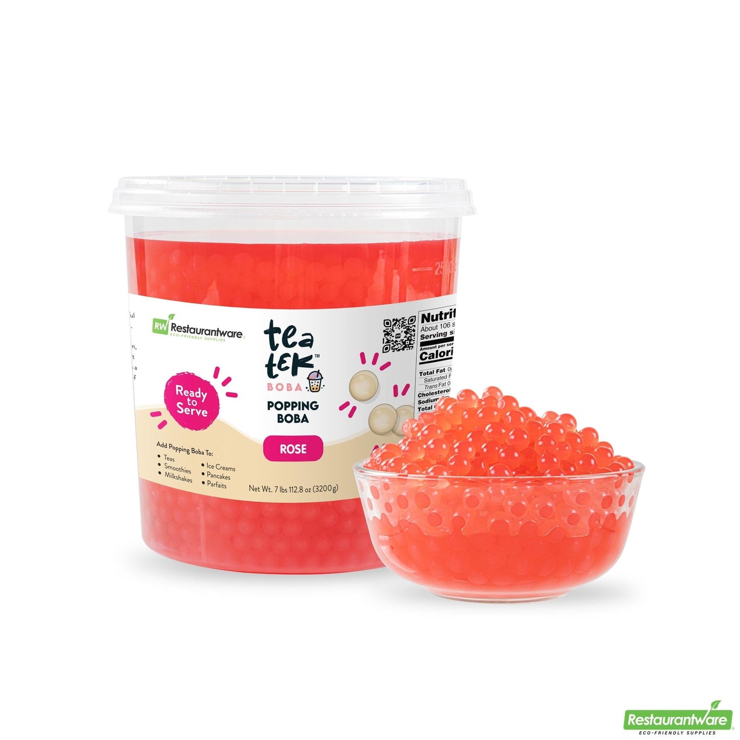 Wholesale Restaurantware Tea Tek 7 Lb Popping Boba - Rose - 4 Count Box- Bulk