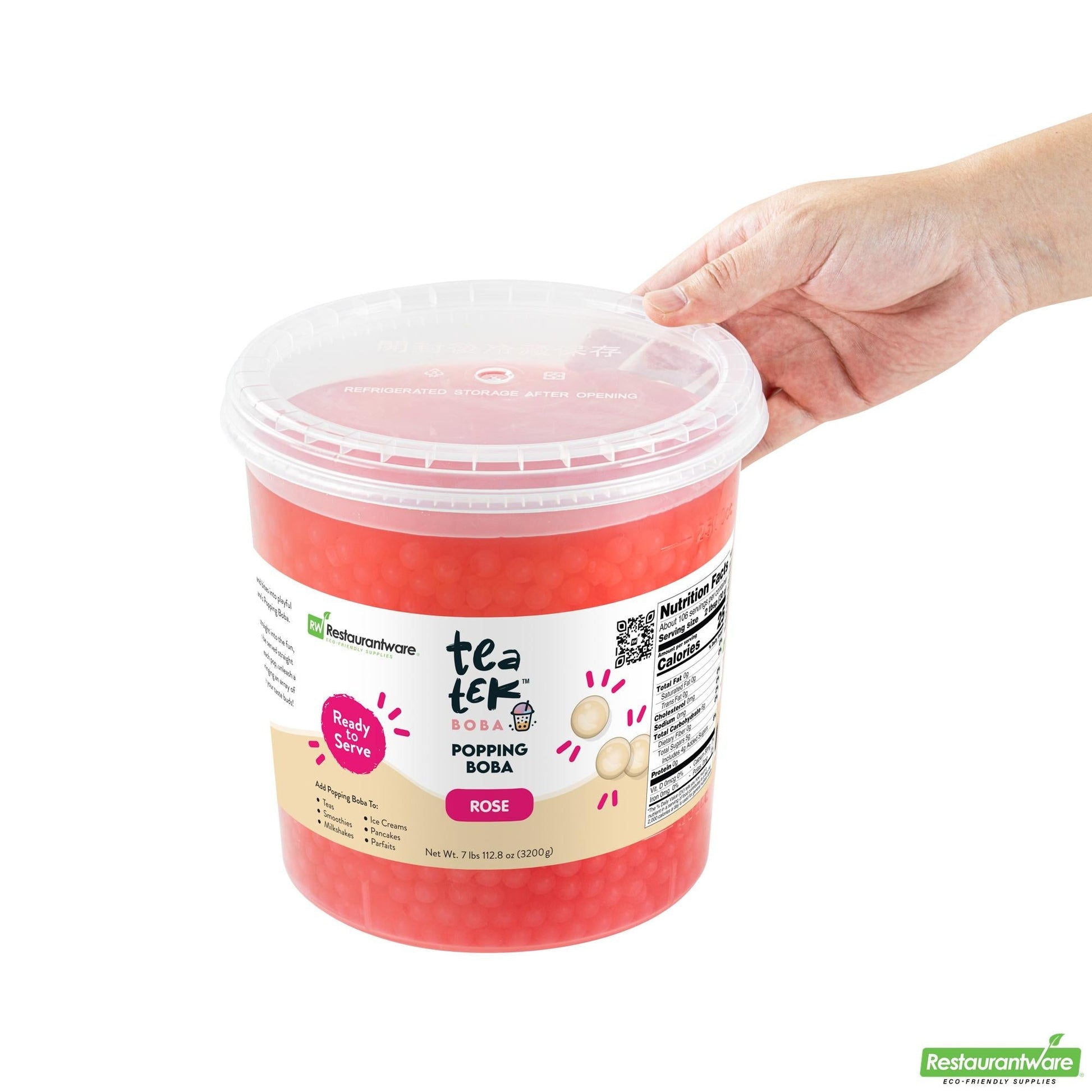 Wholesale Restaurantware Tea Tek 7 Lb Popping Boba - Rose - 4 Count Box- Bulk