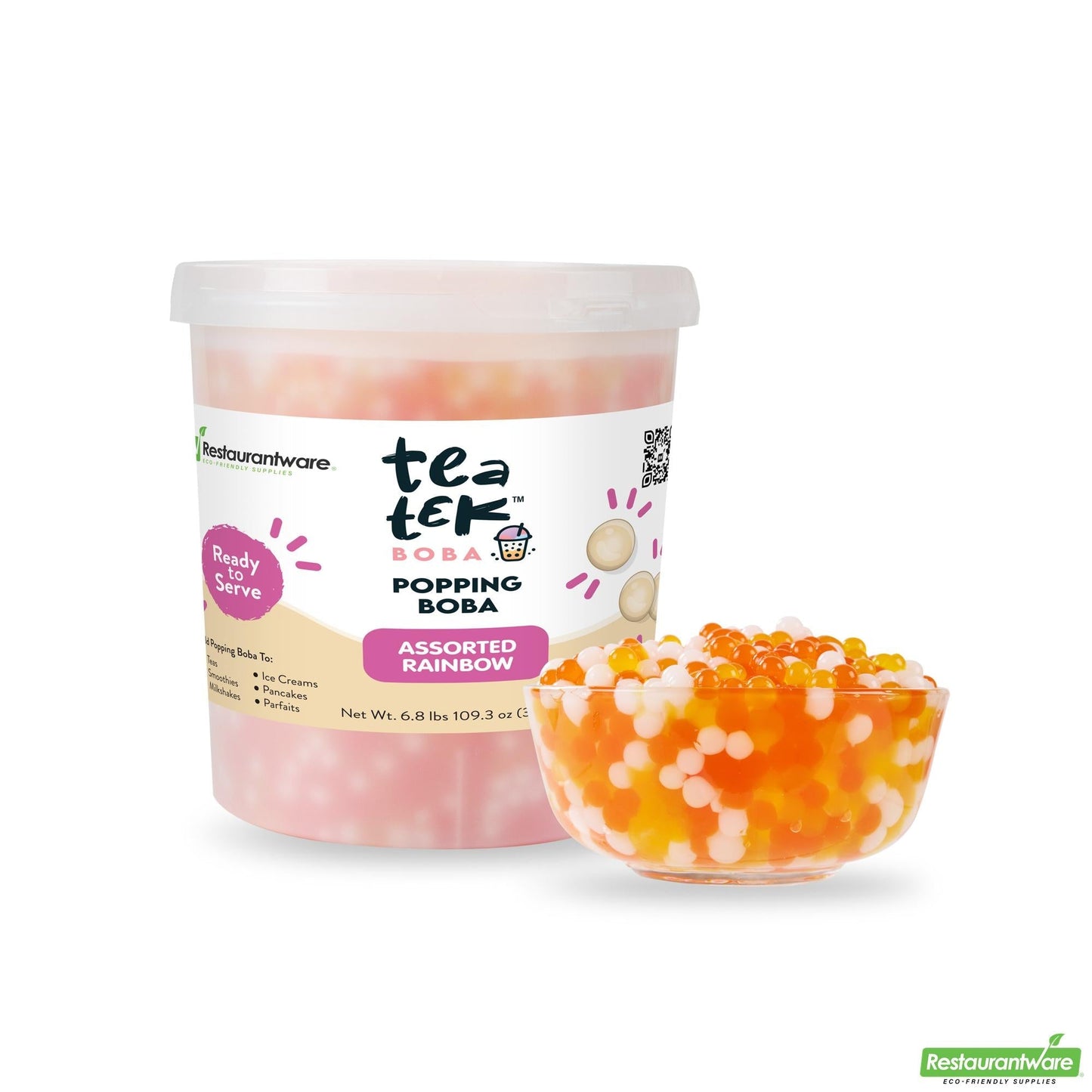 Wholesale Restaurantware Tea Tek 6.8 Lb Assorted Rainbow Popping Boba - 4 Count Box- Bulk