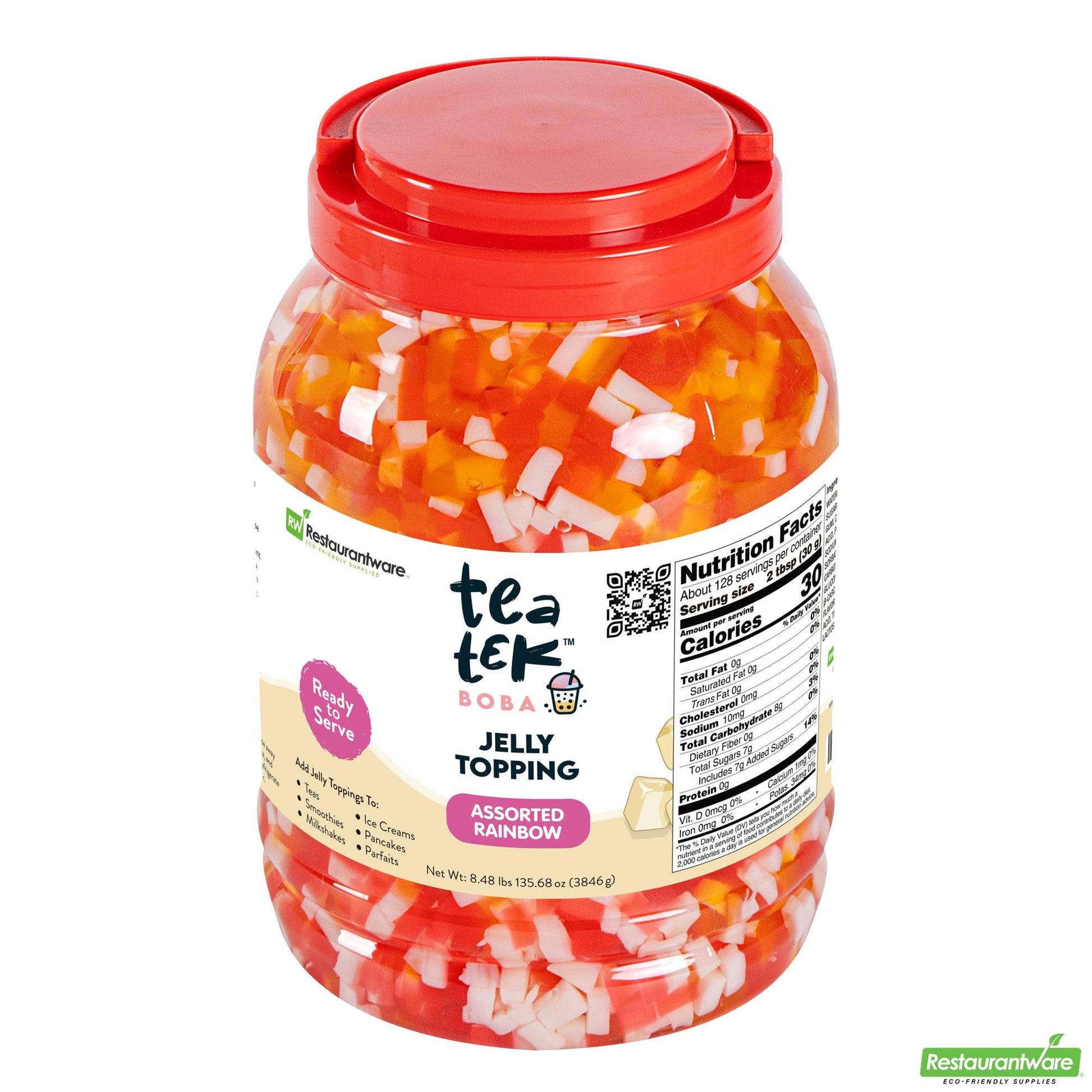 Wholesale Restaurantware Tea Tek 8.48 Lb Jelly Topping - Assorted Rainbow - 4 Count Box- Bulk