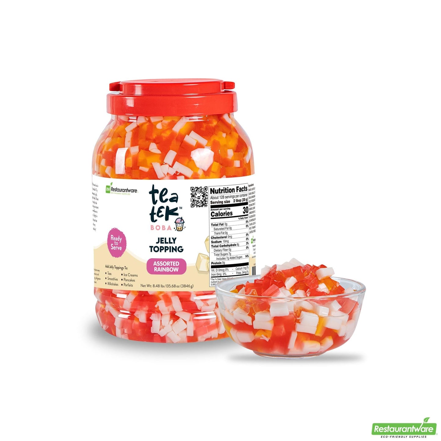 Wholesale Restaurantware Tea Tek 8.48 Lb Jelly Topping - Assorted Rainbow - 4 Count Box- Bulk