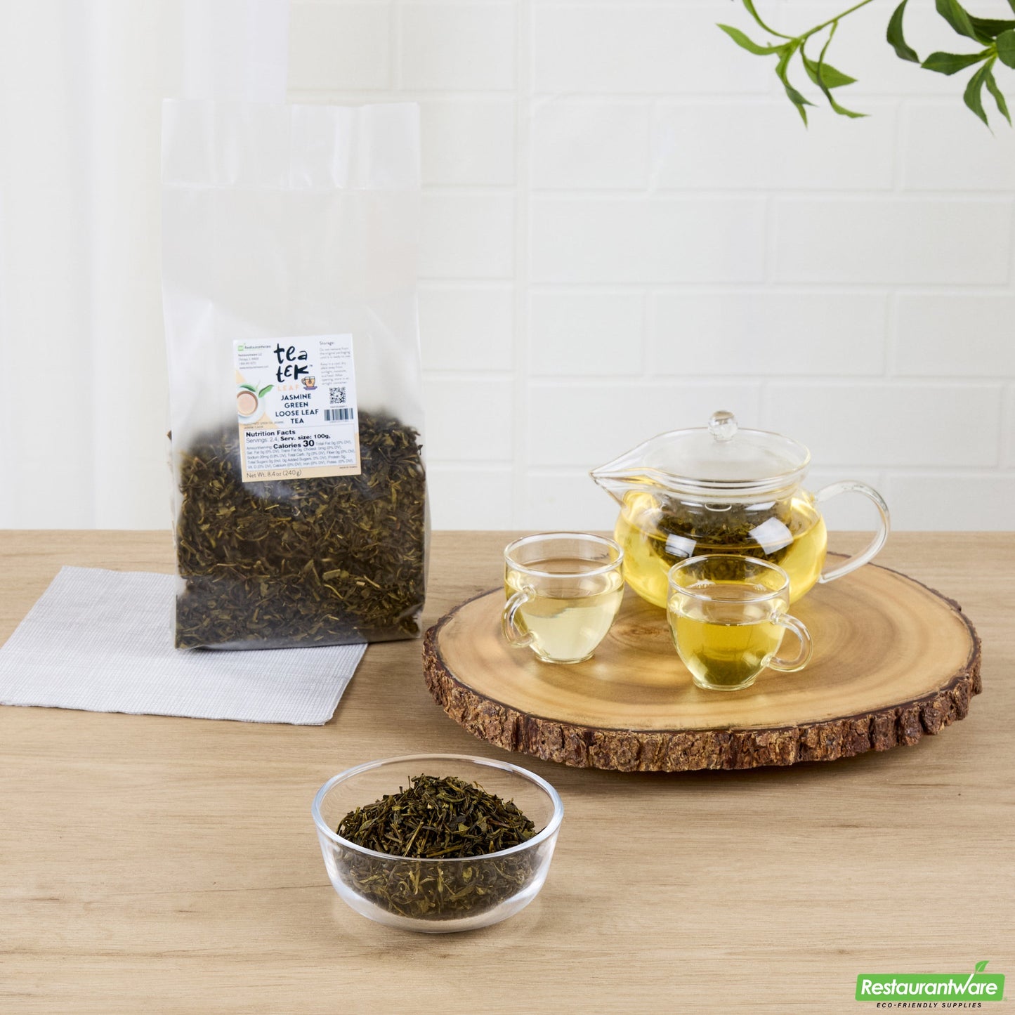 Wholesale Restaurantware Tea Tek 8.4 Oz Jasmine Green Loose Leaf Tea - 25 Count Box- Bulk