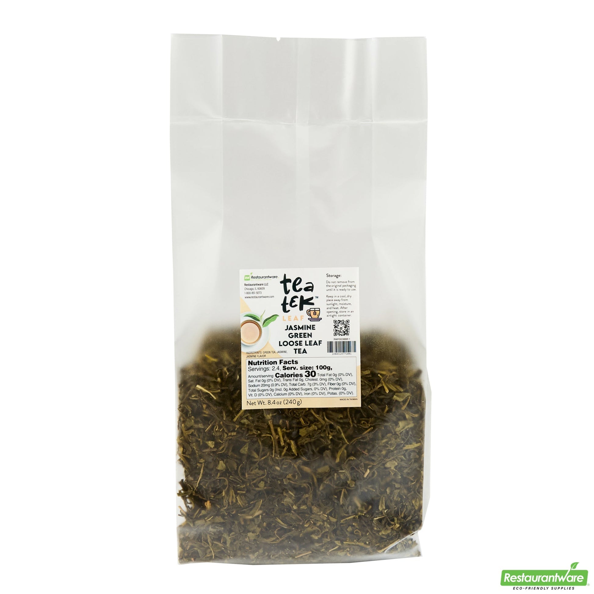Wholesale Restaurantware Tea Tek 8.4 Oz Jasmine Green Loose Leaf Tea - 25 Count Box- Bulk