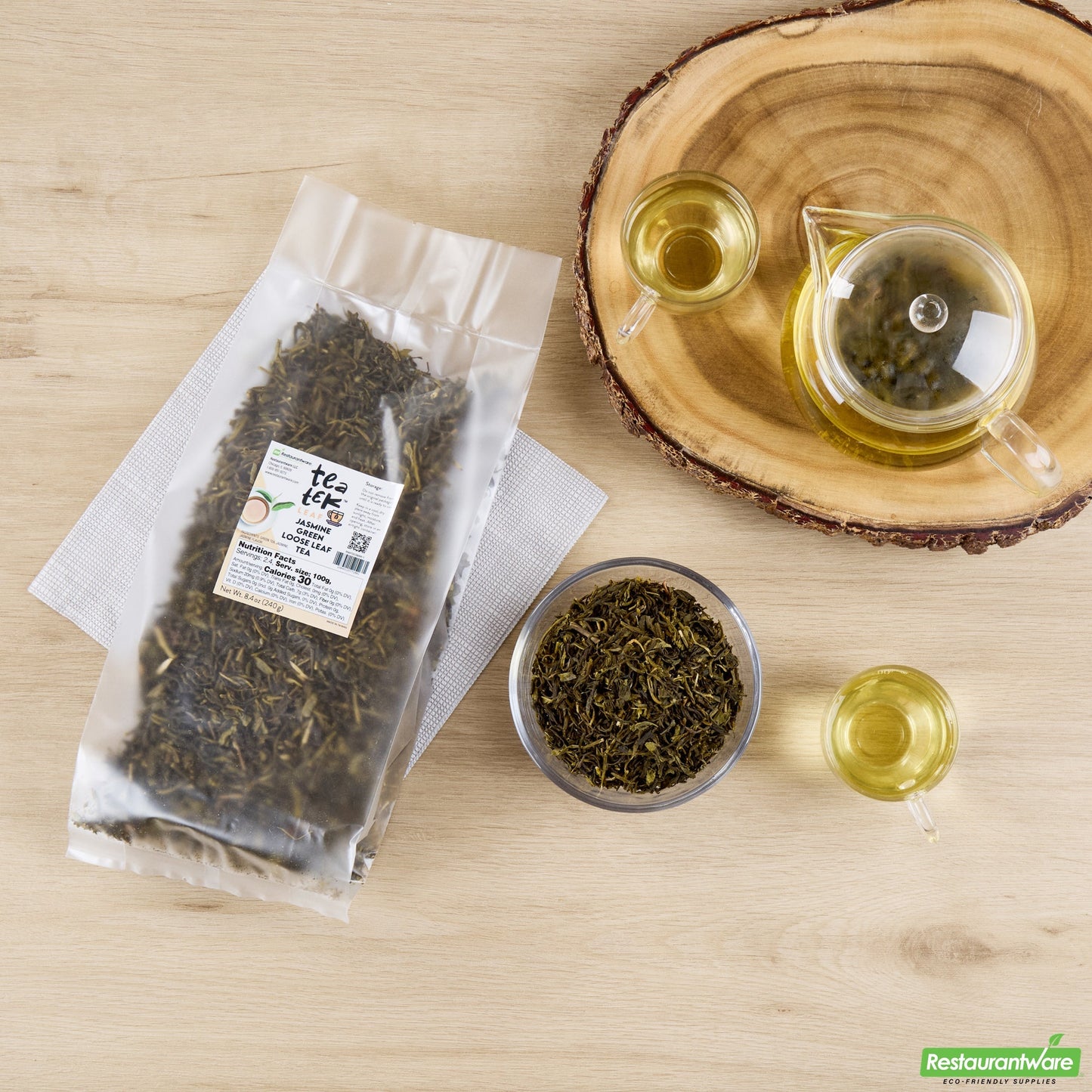 Wholesale Restaurantware Tea Tek 8.4 Oz Jasmine Green Loose Leaf Tea - 25 Count Box- Bulk