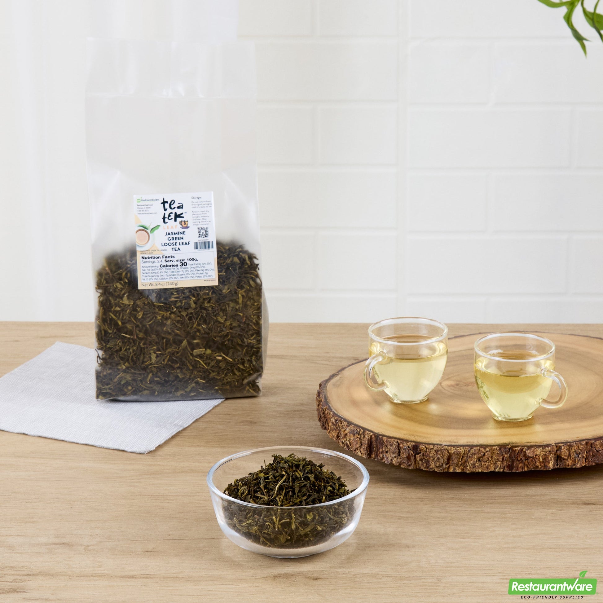 Wholesale Restaurantware Tea Tek 8.4 Oz Jasmine Green Loose Leaf Tea - 25 Count Box- Bulk
