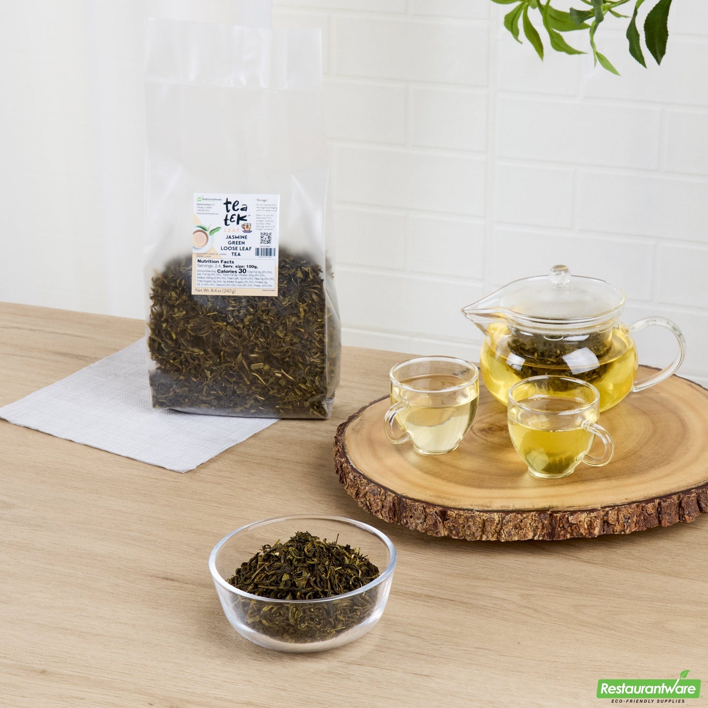 Wholesale Restaurantware Tea Tek 8.4 Oz Jasmine Green Loose Leaf Tea - 25 Count Box- Bulk
