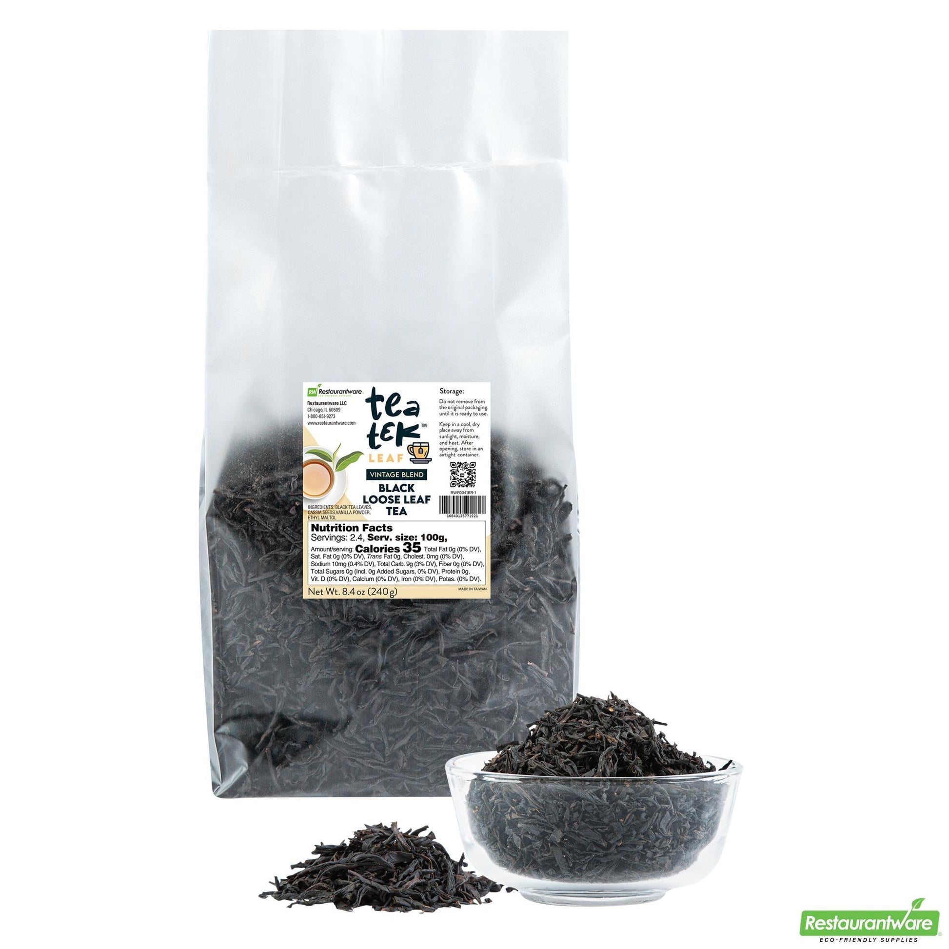 Wholesale Restaurantware Tea Tek 8.4 Oz Black Loose Leaf Tea - Vintage Blend - 25 Count Box- Bulk