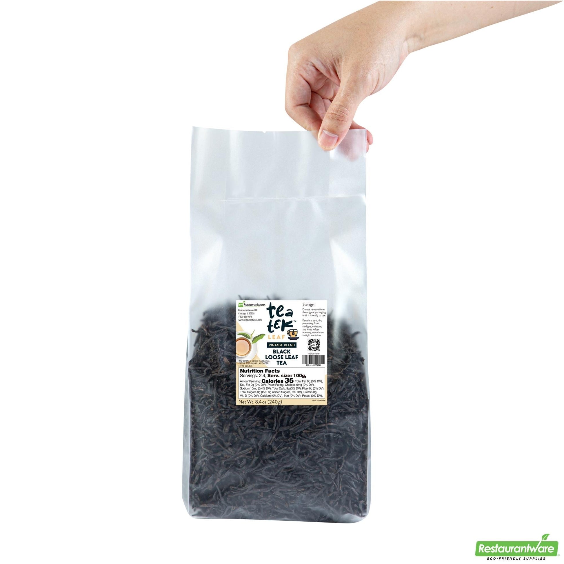 Wholesale Restaurantware Tea Tek 8.4 Oz Black Loose Leaf Tea - Vintage Blend - 25 Count Box- Bulk