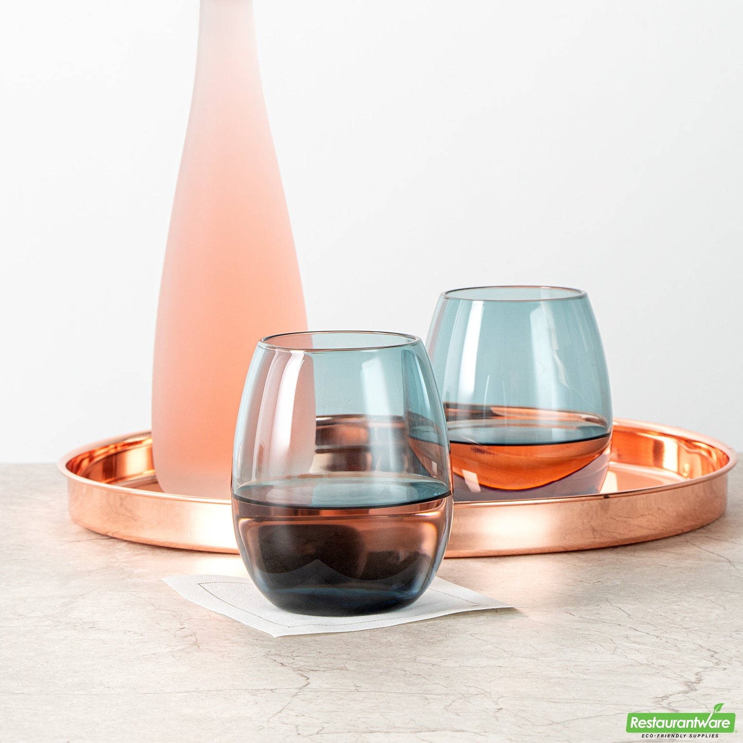 Wholesale Restaurantware Vetri 15 Oz Blue Stemless Wine Glass - 3 3/4" X 3 3/4" X 4 1/4" - 24 Count Box- Bulk