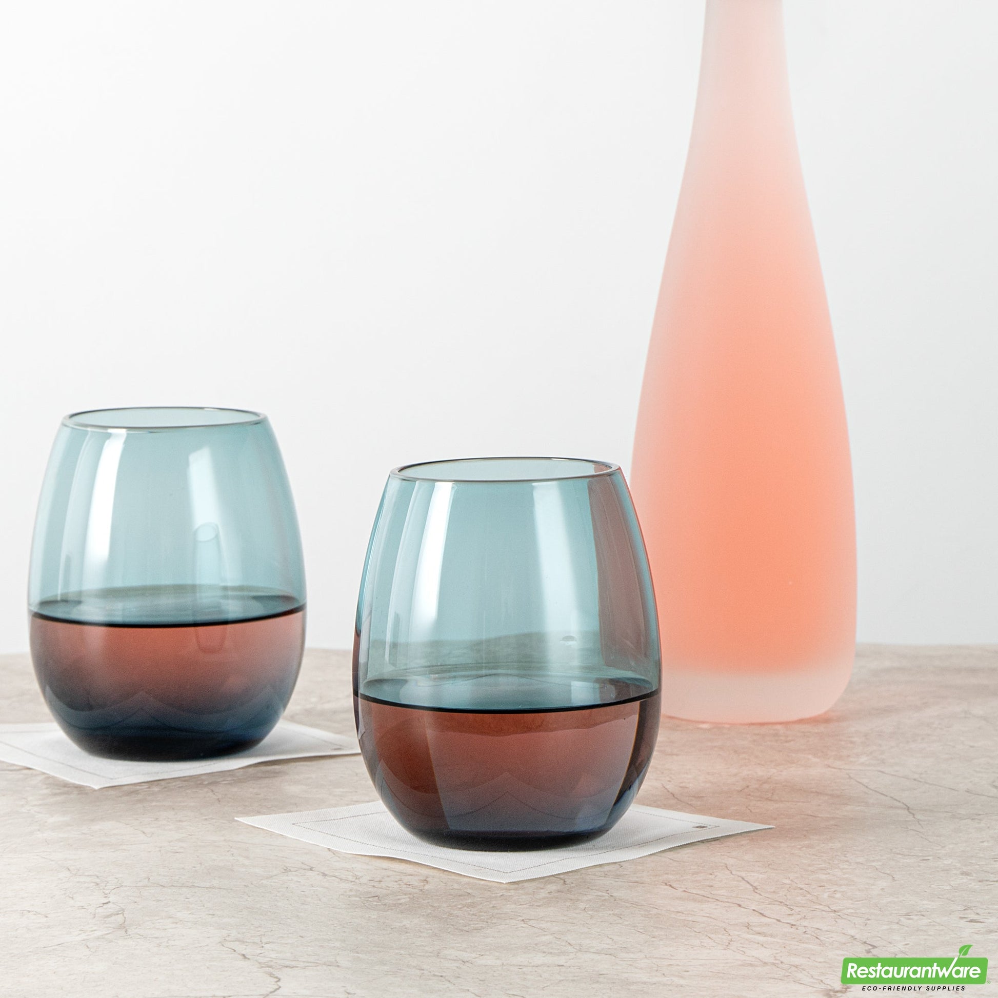 Wholesale Restaurantware Vetri 15 Oz Blue Stemless Wine Glass - 3 3/4" X 3 3/4" X 4 1/4" - 24 Count Box- Bulk
