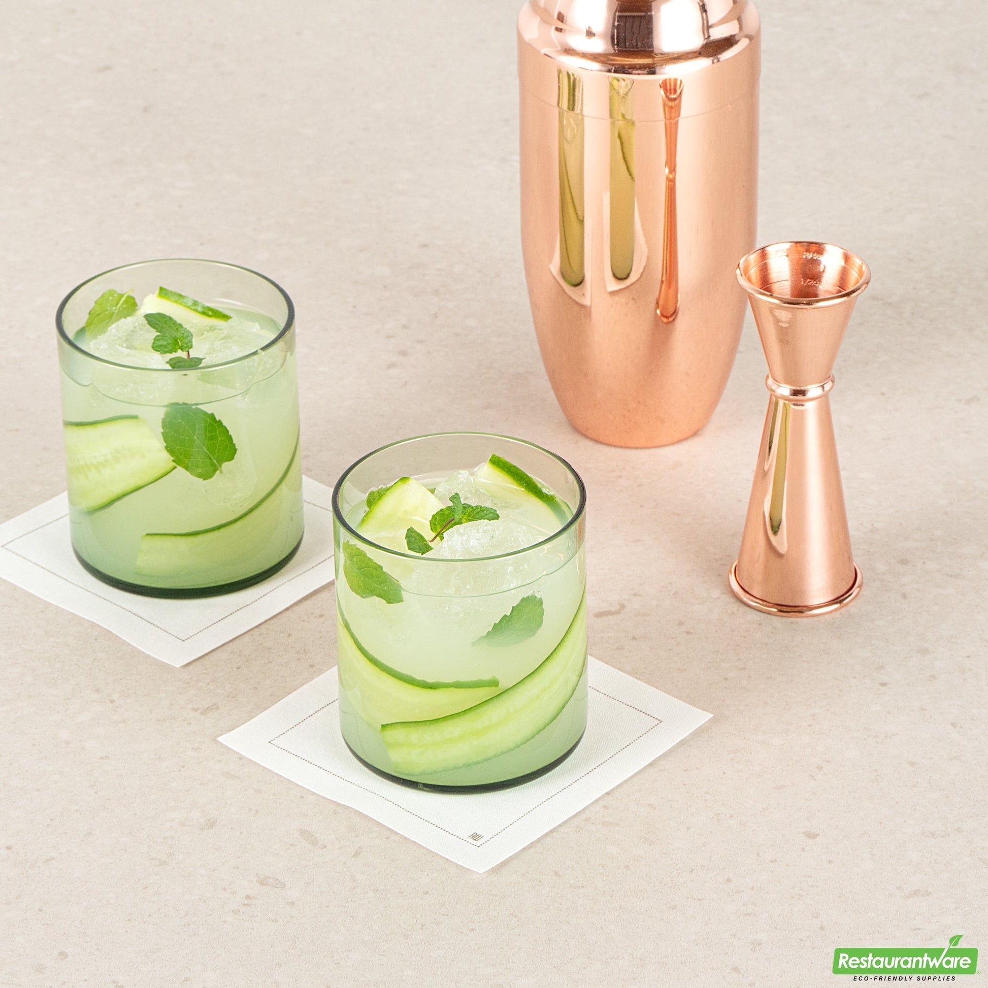 Wholesale Restaurantware Vetri 10 Oz Green Rocks / Old Fashioned Glass - 3 1/4" X 3 1/4" X 3 1/2" - 24 Count Box- Bulk
