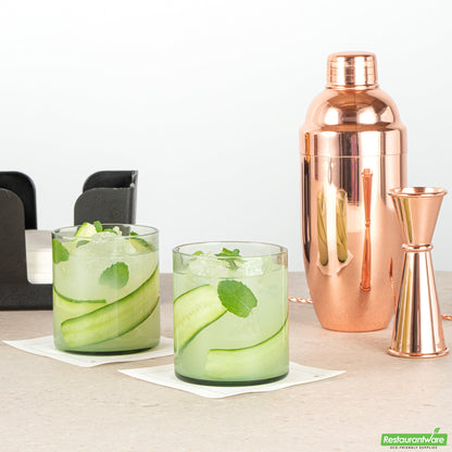 Wholesale Restaurantware Vetri 10 Oz Green Rocks / Old Fashioned Glass - 3 1/4" X 3 1/4" X 3 1/2" - 24 Count Box- Bulk