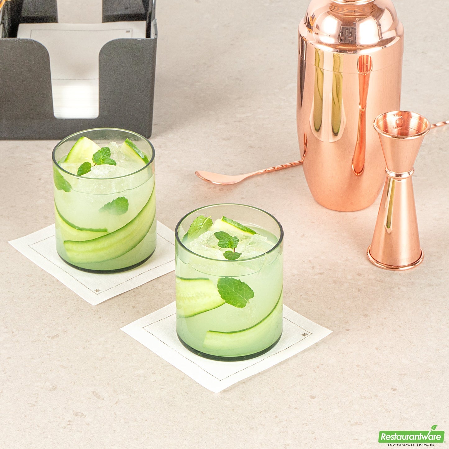 Wholesale Restaurantware Vetri 10 Oz Green Rocks / Old Fashioned Glass - 3 1/4" X 3 1/4" X 3 1/2" - 24 Count Box- Bulk