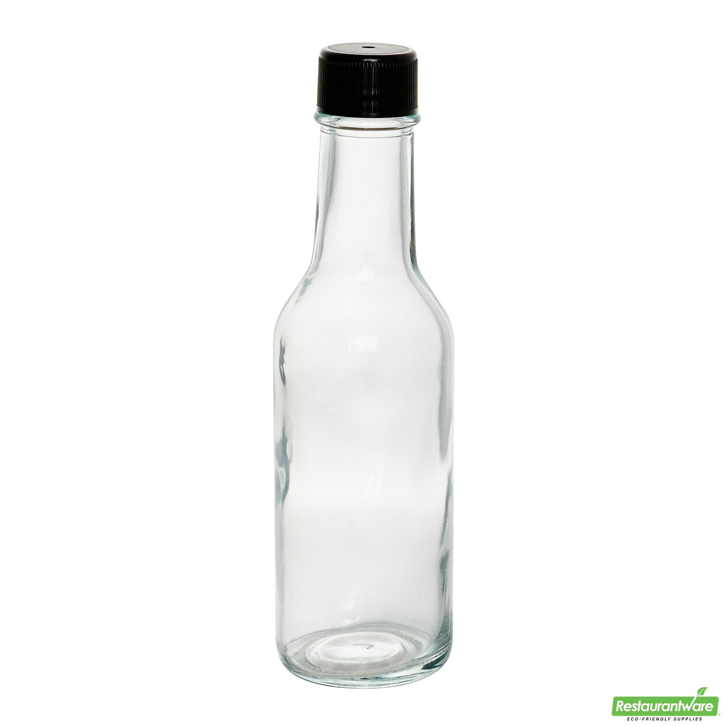 Wholesale Restaurantware Vetri 5 Oz Glass Woozy Bottle - with Black Cap - 1 3/4" X 1 3/4" X 6 3/4" - 10 Count Box- Bulk