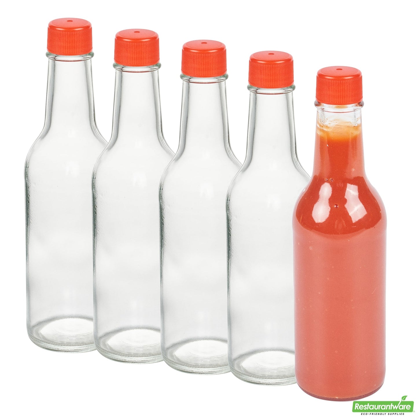 Wholesale Restaurantware Vetri 9 Oz Glass Woozy Bottle - with Red Cap - 2 1/4" X 2 1/4" X 7 3/4" - 10 Count Box- Bulk