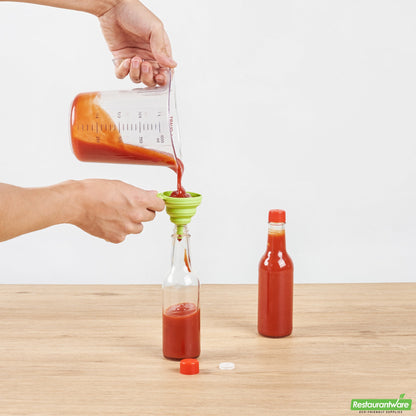 Wholesale Restaurantware Vetri 9 Oz Glass Woozy Bottle - with Red Cap - 2 1/4" X 2 1/4" X 7 3/4" - 10 Count Box- Bulk