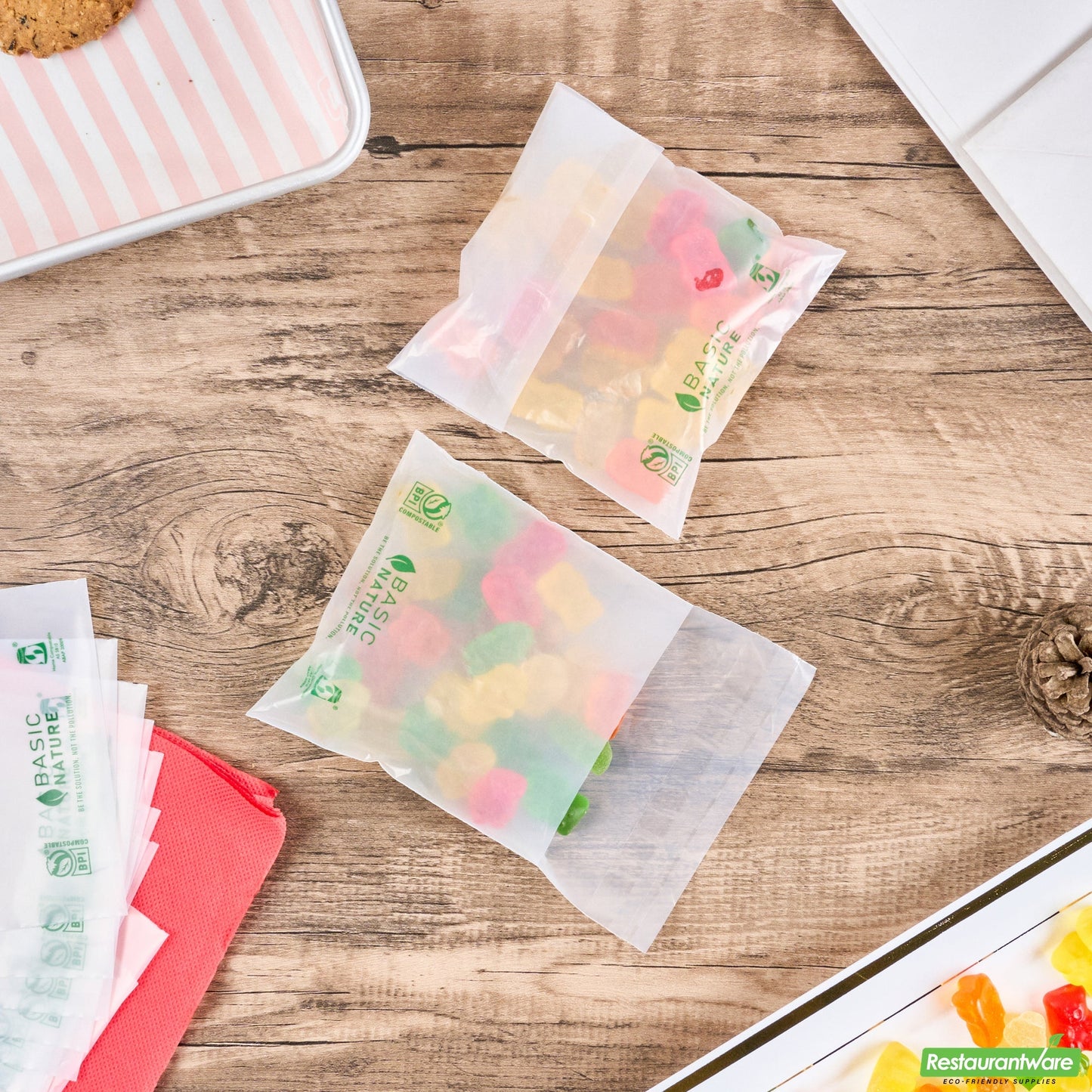 Wholesale Restaurantware Basic Nature Translucent Pla Plastic / Pbat Lip and Tape Bag - Self-Sealing, Compostable - 4" X 4" - 100 Count Box- Bulk