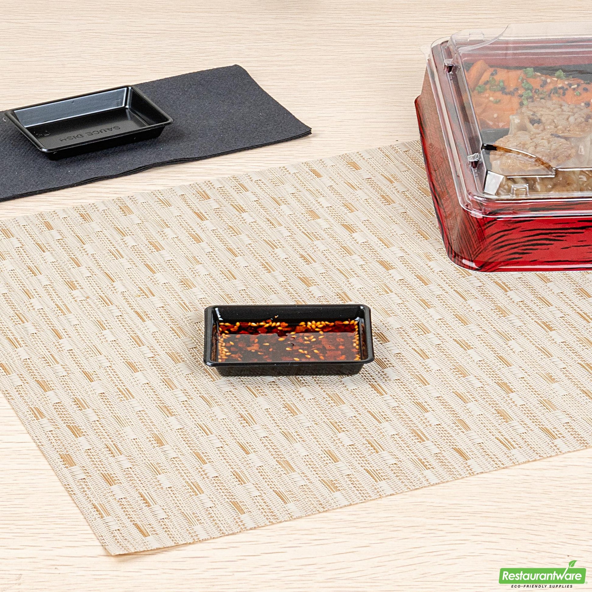 Wholesale Restaurantware Bento Tek 1 Oz Rectangle Black Plastic Sauce Dish - 3" X 2 1/4" - 1000 Count Box- Bulk