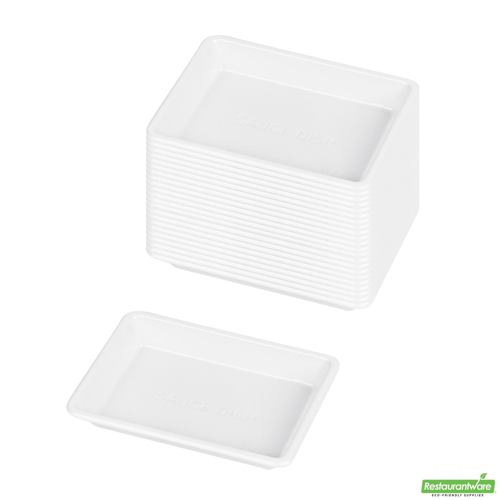 Wholesale Restaurantware Bento Tek 1 Oz Rectangle White Plastic Sauce Dish - 3" X 2 1/4" - 100 Count Box- Bulk