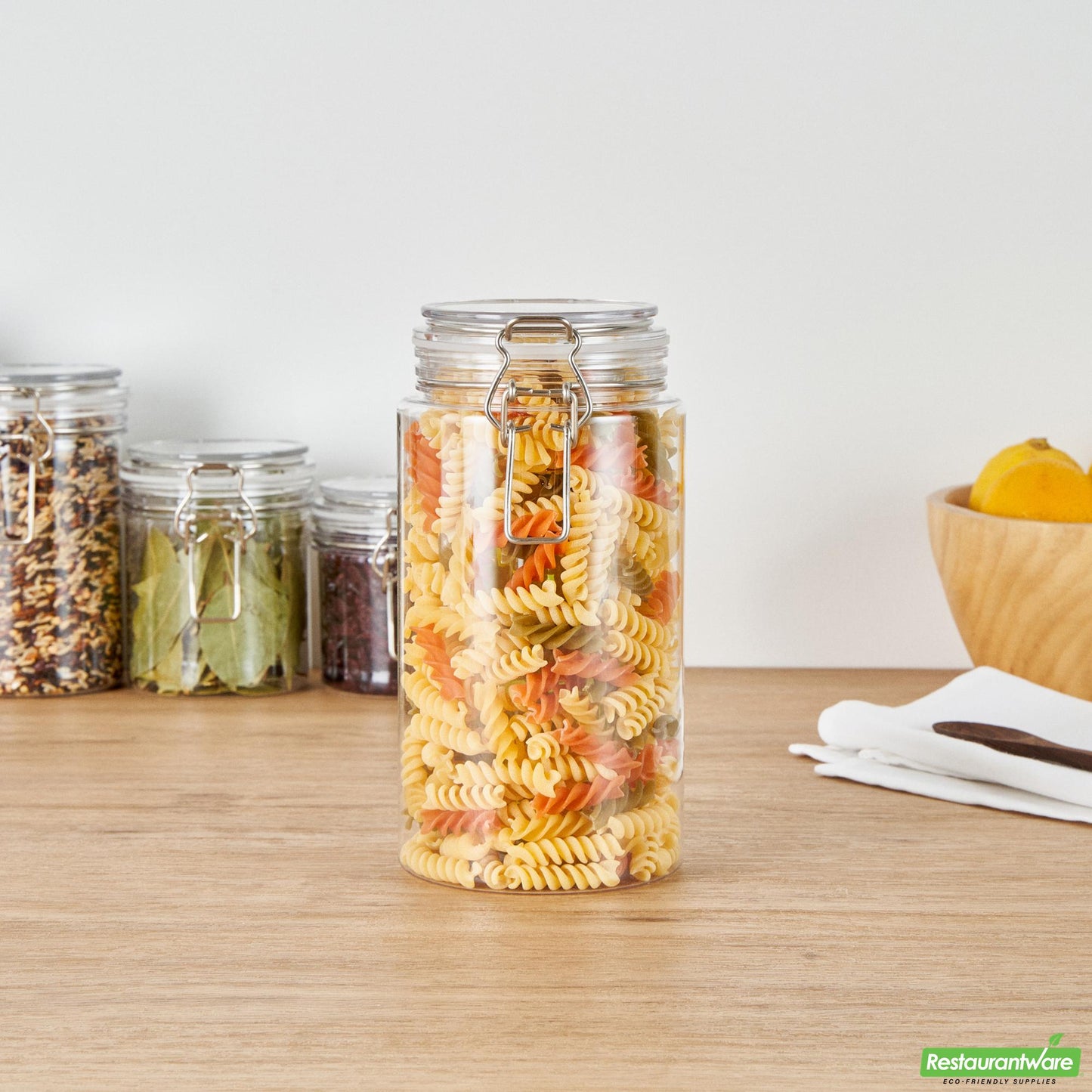 Wholesale Restaurantware Met Lux 51 Oz Round Clear Plastic Storage Jar - with Hinged Lid - 4 1/4" X 4 1/4" X 8 1/4" - 20 Count Box- Bulk