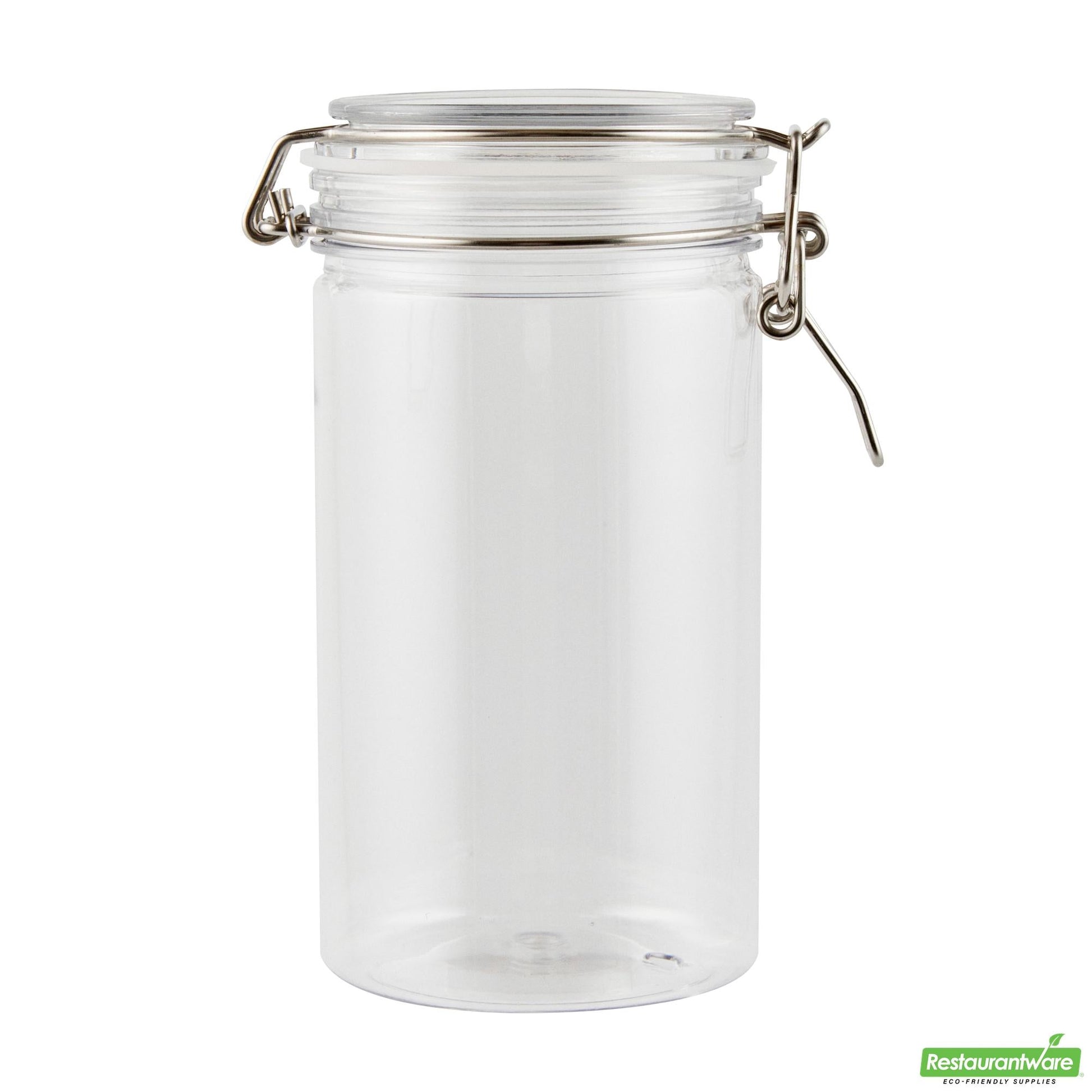 Wholesale Restaurantware Met Lux 32 Oz Round Clear Plastic Storage Jar - with Hinged Lid - 3 3/4" X 3 3/4" X 7 1/4" - 2 Count Box- Bulk