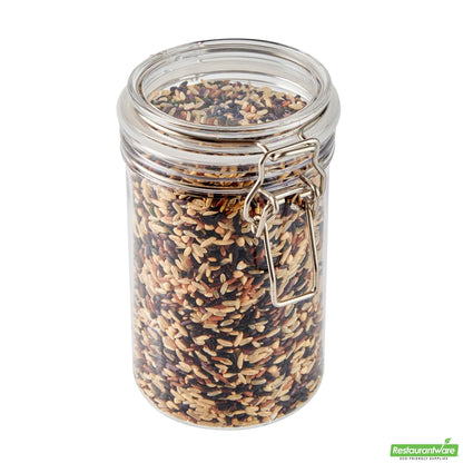 Wholesale Restaurantware Met Lux 24 Oz Round Clear Plastic Storage Jar - with Hinged Lid - 3 1/2" X 3 1/2" X 6" - 20 Count Box- Bulk