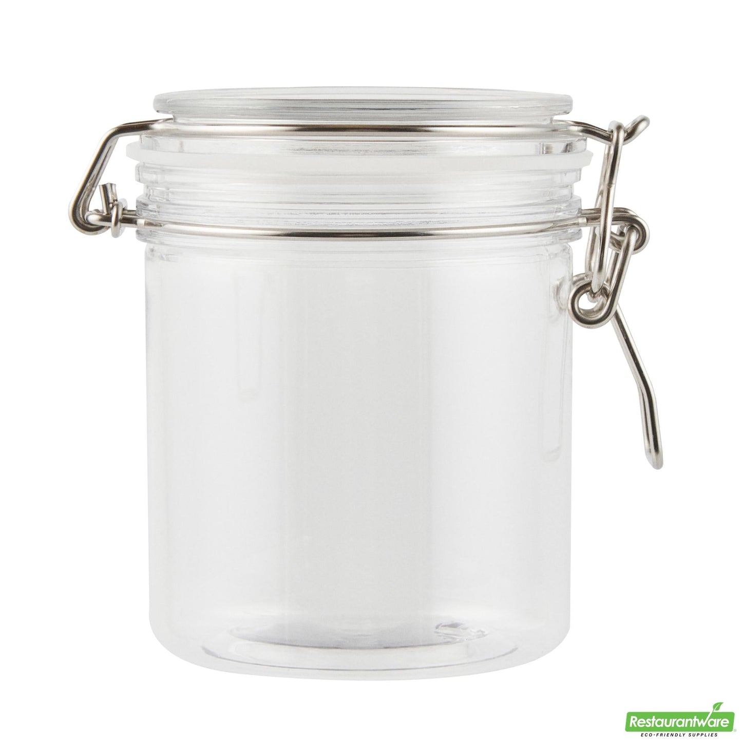 Wholesale Restaurantware Met Lux 17 Oz Round Clear Plastic Storage Jar - with Hinged Lid - 3 1/2" X 3 1/2" X 4 1/2" - 20 Count Box- Bulk