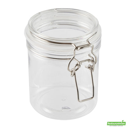 Wholesale Restaurantware Met Lux 17 Oz Round Clear Plastic Storage Jar - with Hinged Lid - 3 1/2" X 3 1/2" X 4 1/2" - 20 Count Box- Bulk