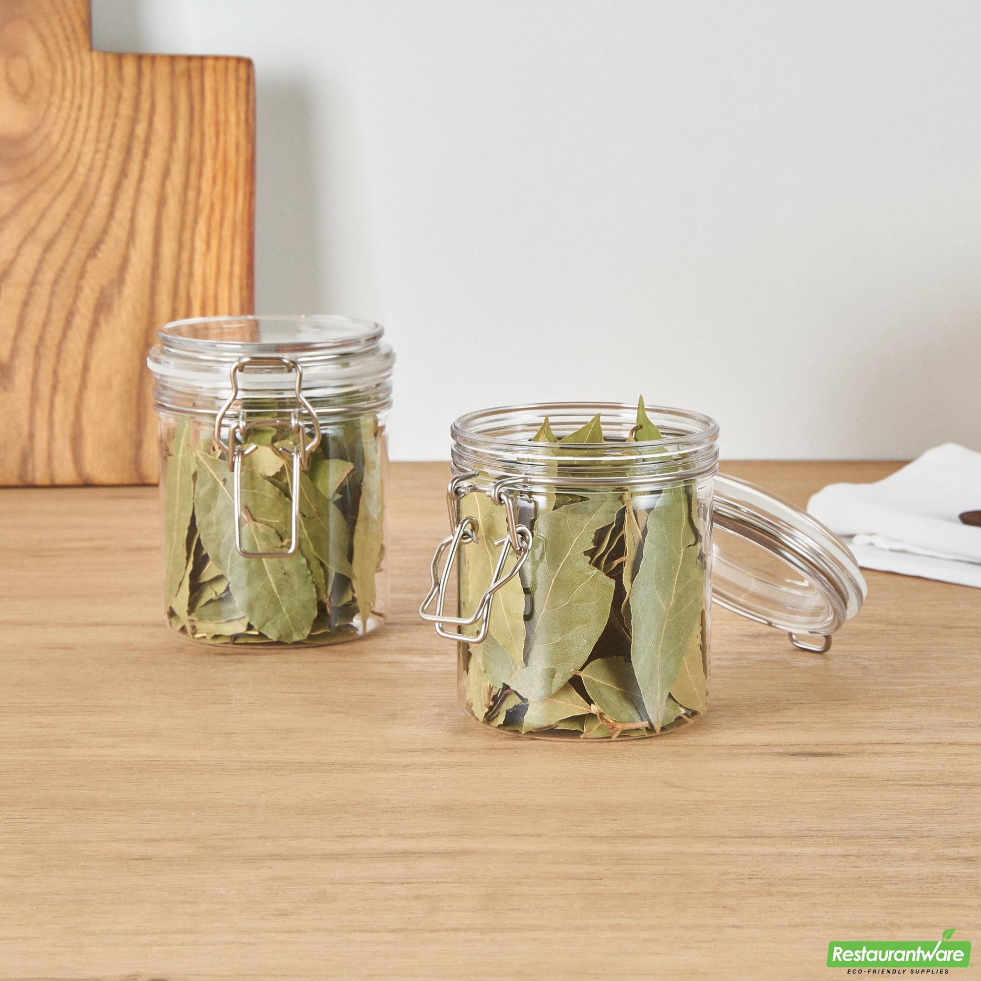 Wholesale Restaurantware Met Lux 17 Oz Round Clear Plastic Storage Jar - with Hinged Lid - 3 1/2" X 3 1/2" X 4 1/2" - 20 Count Box- Bulk