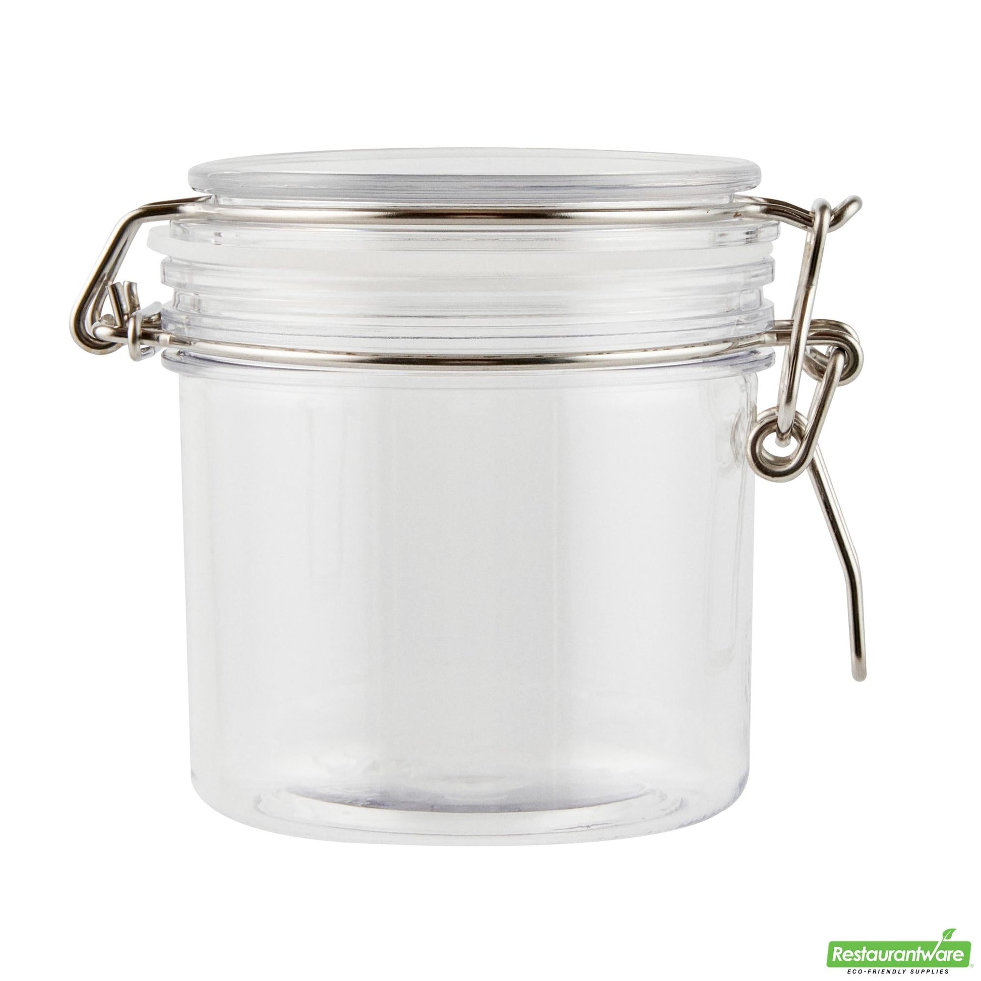 Wholesale Restaurantware Met Lux 15 Oz Round Clear Plastic Storage Jar - with Hinged Lid - 3 1/2" X 3 1/2" X 4" - 2 Count Box- Bulk