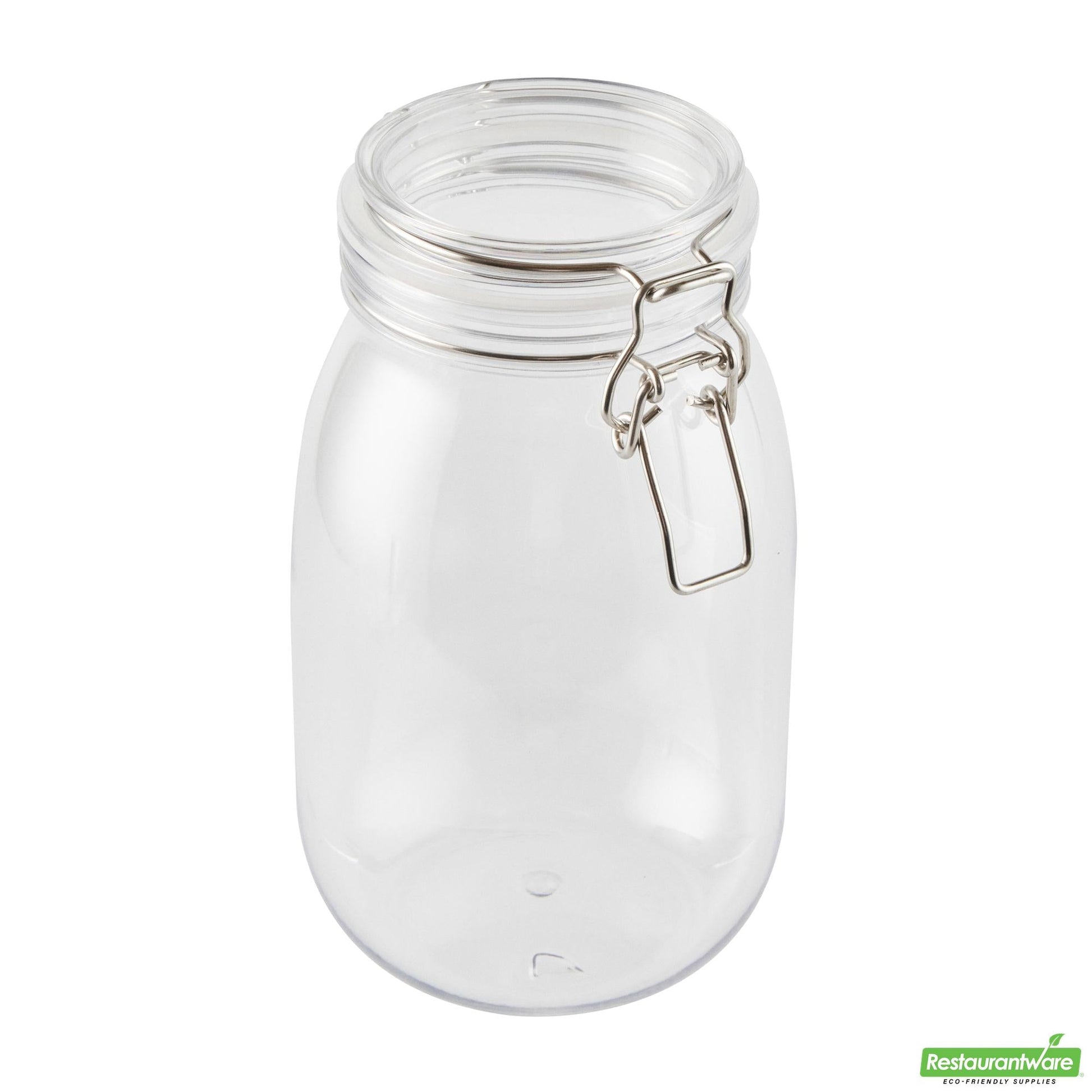 Wholesale Restaurantware Met Lux 56 Oz Round Clear Plastic Storage Jar - with Hinged Lid - 4 3/4" X 4 3/4" X 8 1/4" - 20 Count Box- Bulk