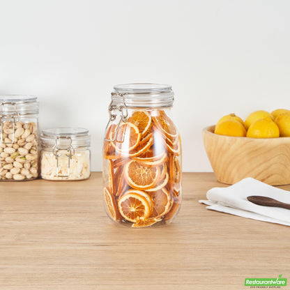 Wholesale Restaurantware Met Lux 56 Oz Round Clear Plastic Storage Jar - with Hinged Lid - 4 3/4" X 4 3/4" X 8 1/4" - 20 Count Box- Bulk