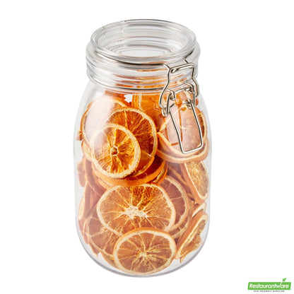 Wholesale Restaurantware Met Lux 56 Oz Round Clear Plastic Storage Jar - with Hinged Lid - 4 3/4" X 4 3/4" X 8 1/4" - 20 Count Box- Bulk