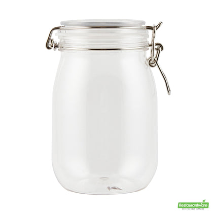 Wholesale Restaurantware Met Lux 39 Oz Round Clear Plastic Storage Jar - with Hinged Lid - 4 1/4" X 4 1/4" X 7" - 20 Count Box- Bulk