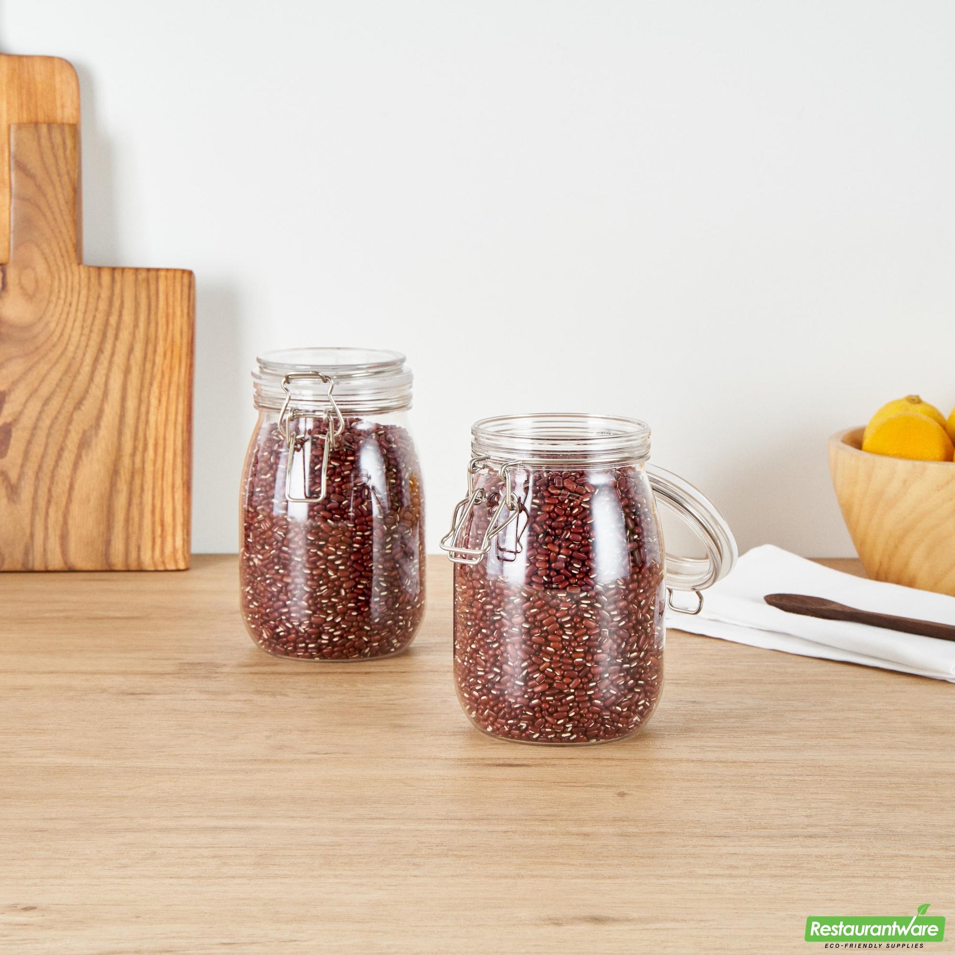 Wholesale Restaurantware Met Lux 39 Oz Round Clear Plastic Storage Jar - with Hinged Lid - 4 1/4" X 4 1/4" X 7" - 20 Count Box- Bulk