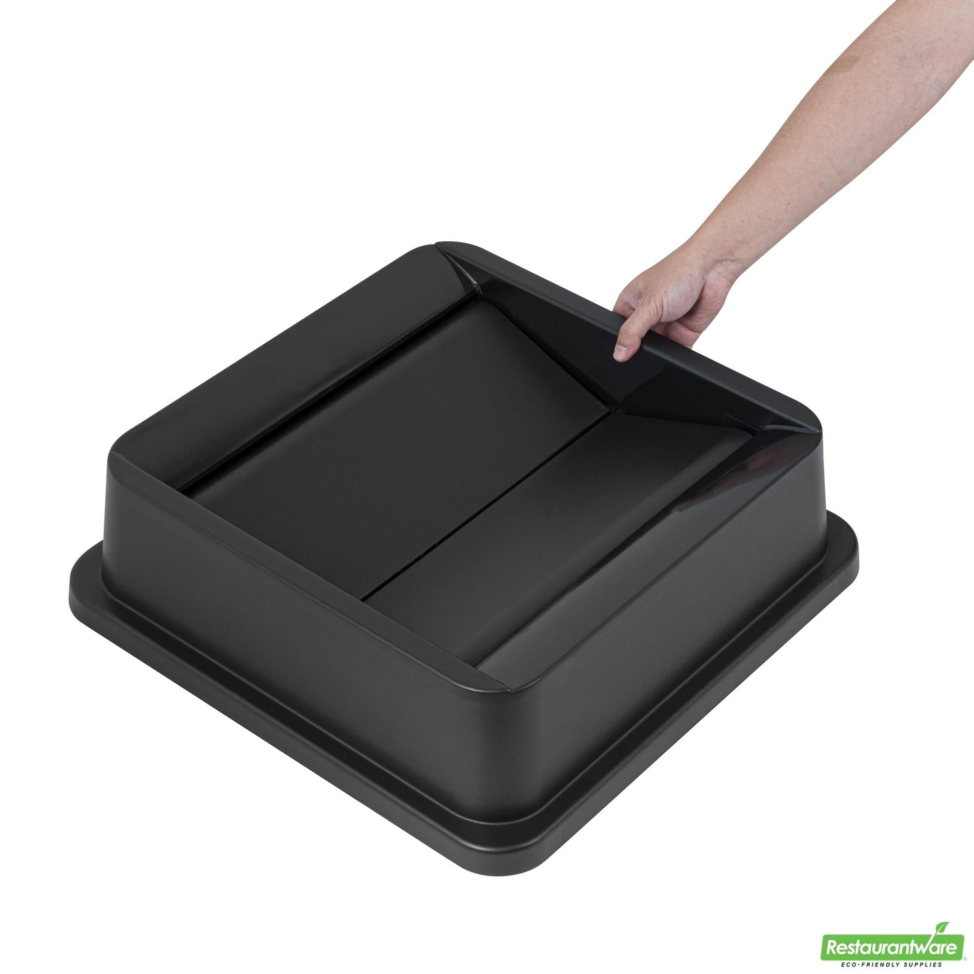 Wholesale Restaurantware Clean Tek Professional Square Black Plastic Swing Lid - Fits 35 / 50 Gal Square Trash Can - 1 Count Box- Bulk