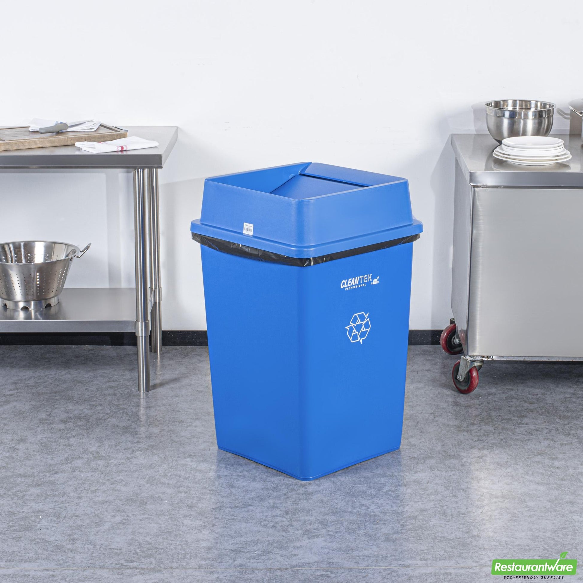 Wholesale Restaurantware Clean Tek Professional Square Blue Plastic Swing Lid - Fits 35 / 50 Gal Square Recycling Bin - 1 Count Box- Bulk
