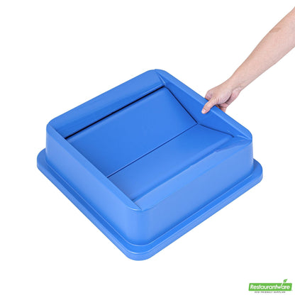 Wholesale Restaurantware Clean Tek Professional Square Blue Plastic Swing Lid - Fits 35 / 50 Gal Square Recycling Bin - 1 Count Box- Bulk