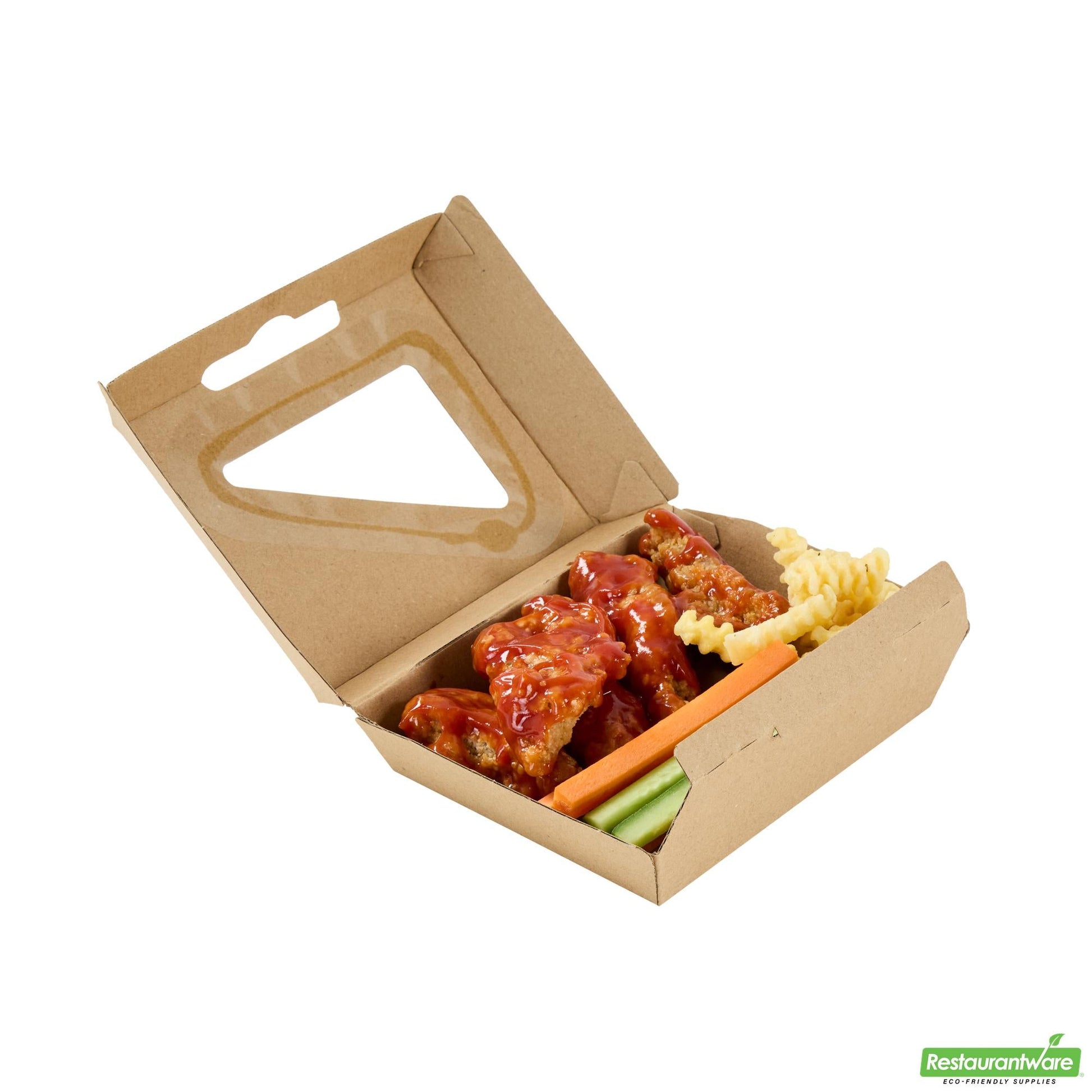 Wholesale Restaurantware Eco Tek Square Kraft Paper Corrugated Clamshell Container - with Pla Window - 5" X 4" X 2" - 100 Count Box- Bulk