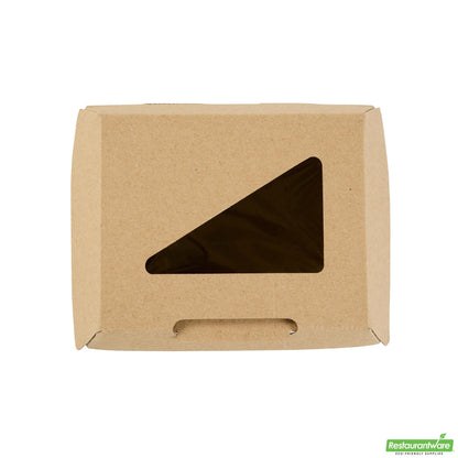 Wholesale Restaurantware Eco Tek Square Kraft Paper Corrugated Clamshell Container - with Pla Window - 5" X 4" X 2" - 100 Count Box- Bulk
