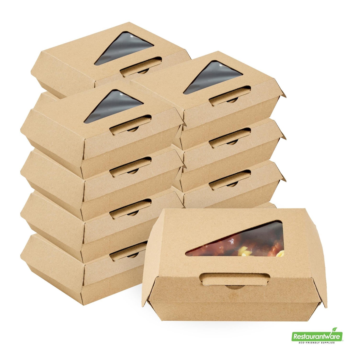 Wholesale Restaurantware Eco Tek Square Kraft Paper Corrugated Clamshell Container - with Pla Window - 5" X 4" X 2" - 100 Count Box- Bulk