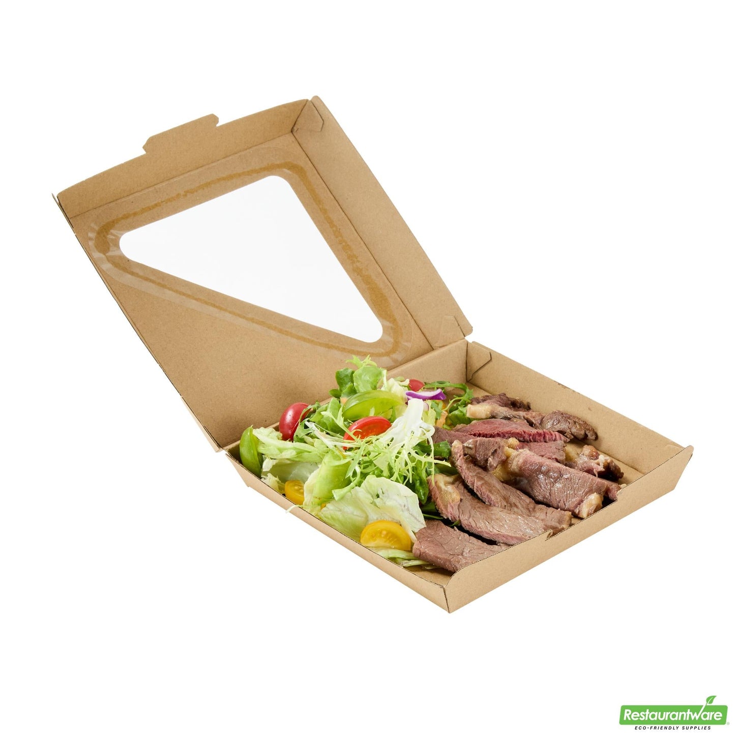 Wholesale Restaurantware Eco Tek Square Kraft Paper Corrugated Clamshell Container - with Pla Window - 6 1/2" X 6 1/2" X 2" - 100 Count Box- Bulk