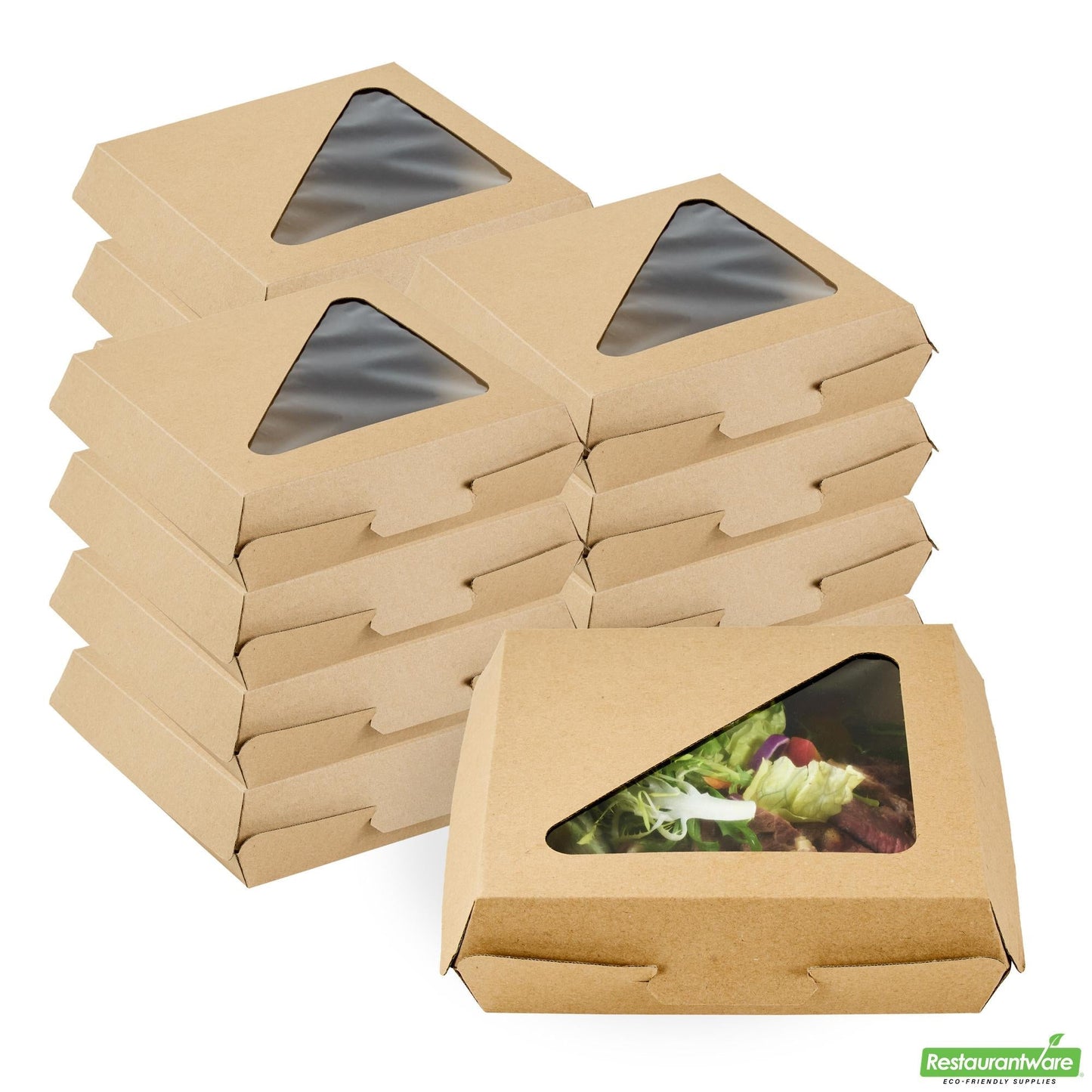 Wholesale Restaurantware Eco Tek Square Kraft Paper Corrugated Clamshell Container - with Pla Window - 6 1/2" X 6 1/2" X 2" - 100 Count Box- Bulk