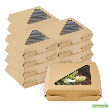 Wholesale Restaurantware Eco Tek Square Kraft Paper Corrugated Clamshell Container - with Pla Window - 6 1/2" X 6 1/2" X 2" - 100 Count Box- Bulk