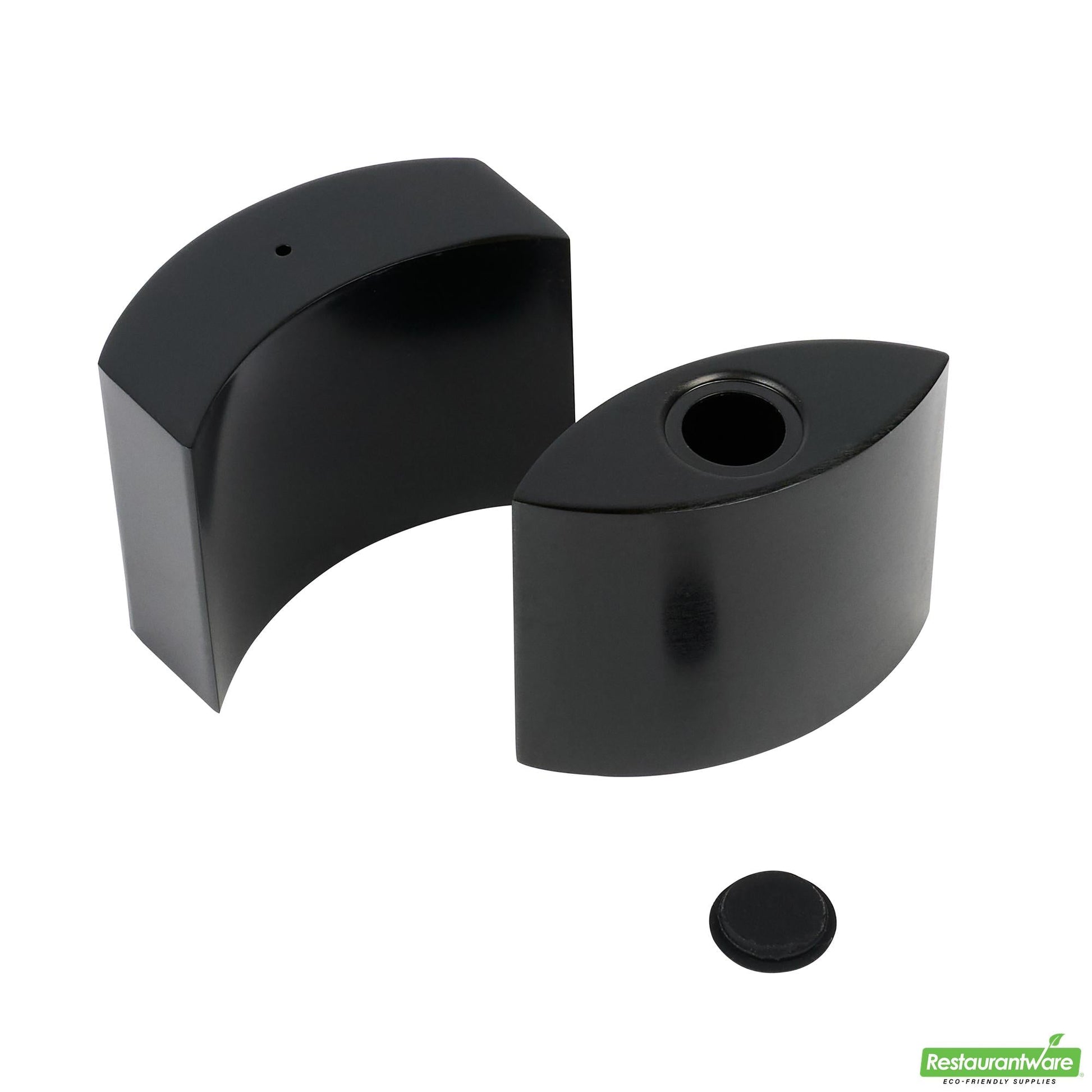 Wholesale Restaurantware 4 Oz Black Stainless Steel Embracing Salt and Pepper Shaker Set - 2.3 oz/2.1 Oz - 2 1/2" X 2" X 1 3/4" - 1 Count Box- Bulk