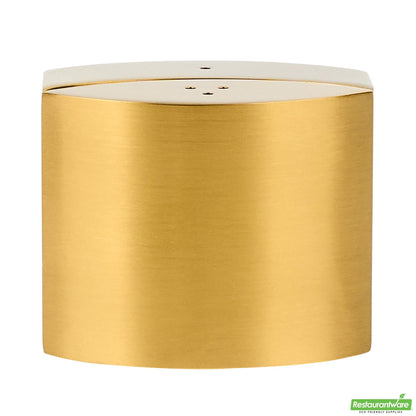 Wholesale Restaurantware 4 Oz Gold Stainless Steel Embracing Salt and Pepper Shaker Set - 2.3 oz/2.1 Oz - 2 1/2" X 2" X 1 3/4" - 1 Count Box- Bulk