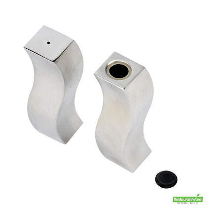 Wholesale Restaurantware 2 Oz Sliver Stainless Steel Wavy Salt and Pepper Shaker Set - 1" X 1" X 3 3/4" - 1 Count Box- Bulk